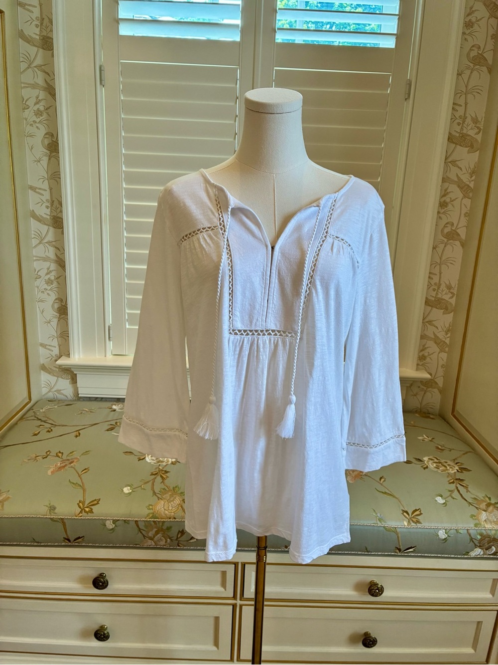 Lilly Pulitzer White Tassel 100% Cotton Top